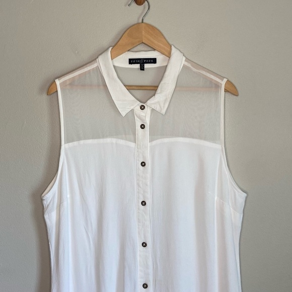 Fifth & Park White Button Down Collared Sheer Maxi Dress - Picture 4 of 11